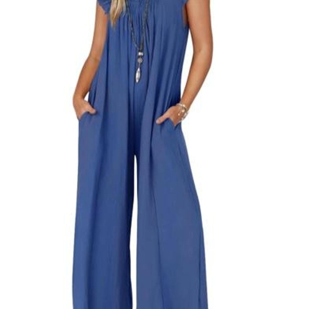 ZESICA Loose Jumpsuit Casual V Neck Sleeveless Oversized Wide Leg Pants Romper